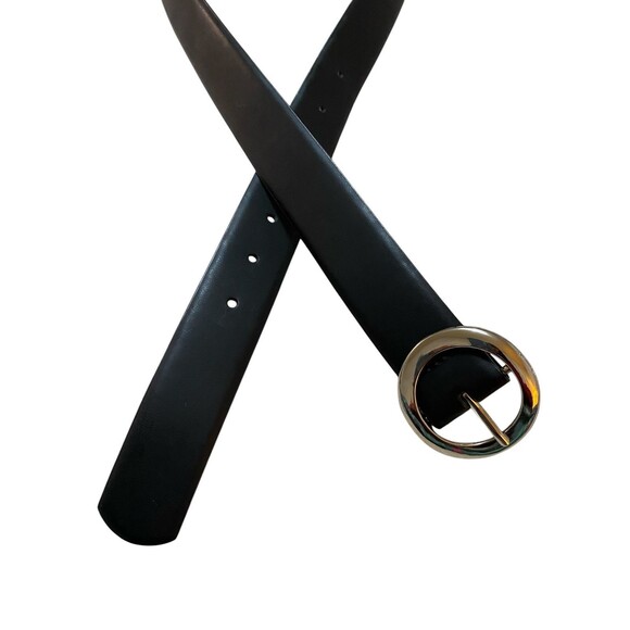 Black Leather Belt With Silver Tone Buckle Size XL - Picture 2 of 4